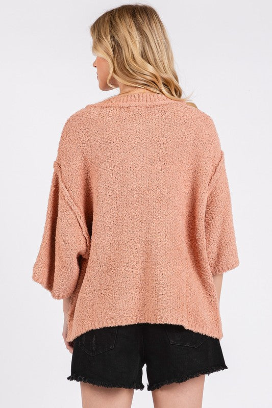 Mittoshop Side Slit Notched Drop Shoulder Sweater