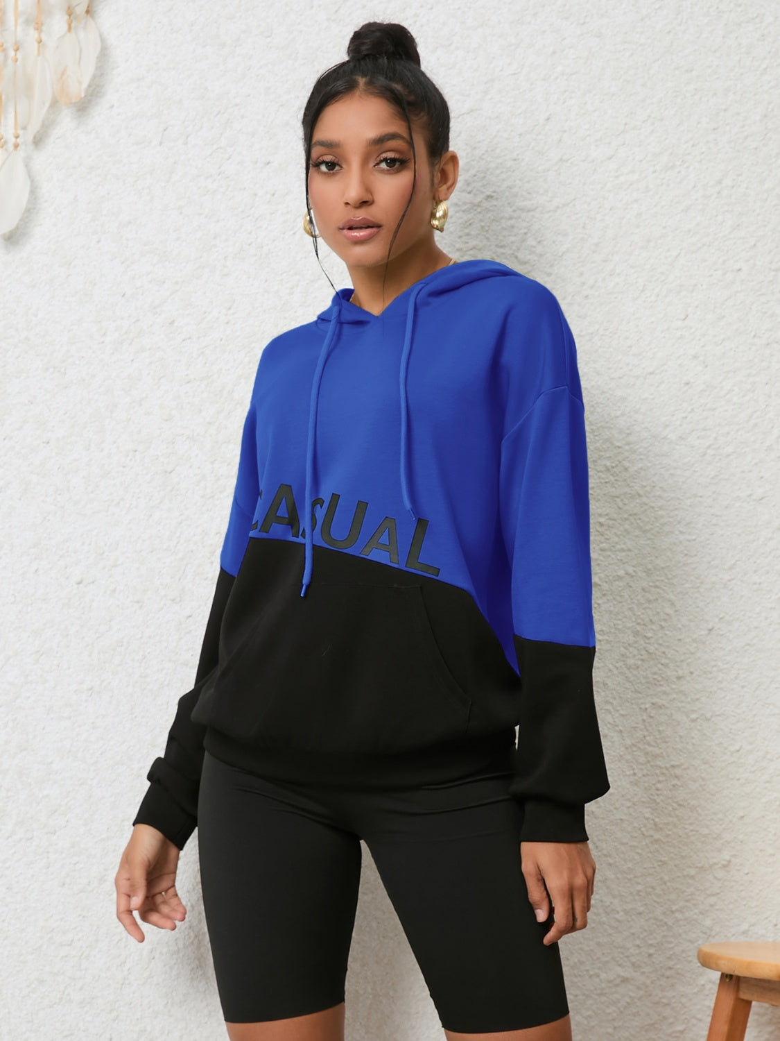 CASUAL Graphic Two-Tone Hoodie Royal Blue