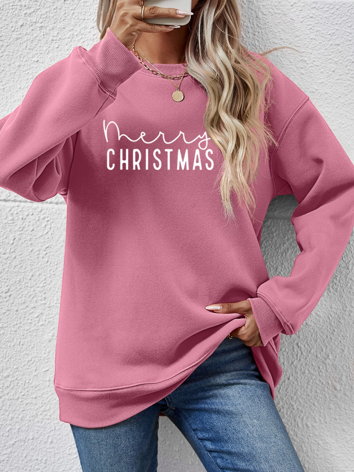 MERRY CHRISTMAS Dropped Shoulder Sweatshirt Moonlit Mauve