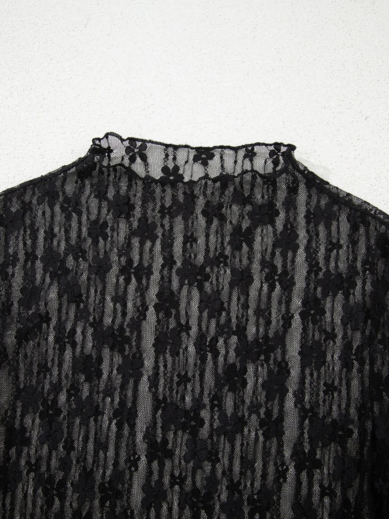 Lace See-Through Long Sleeve Blouse