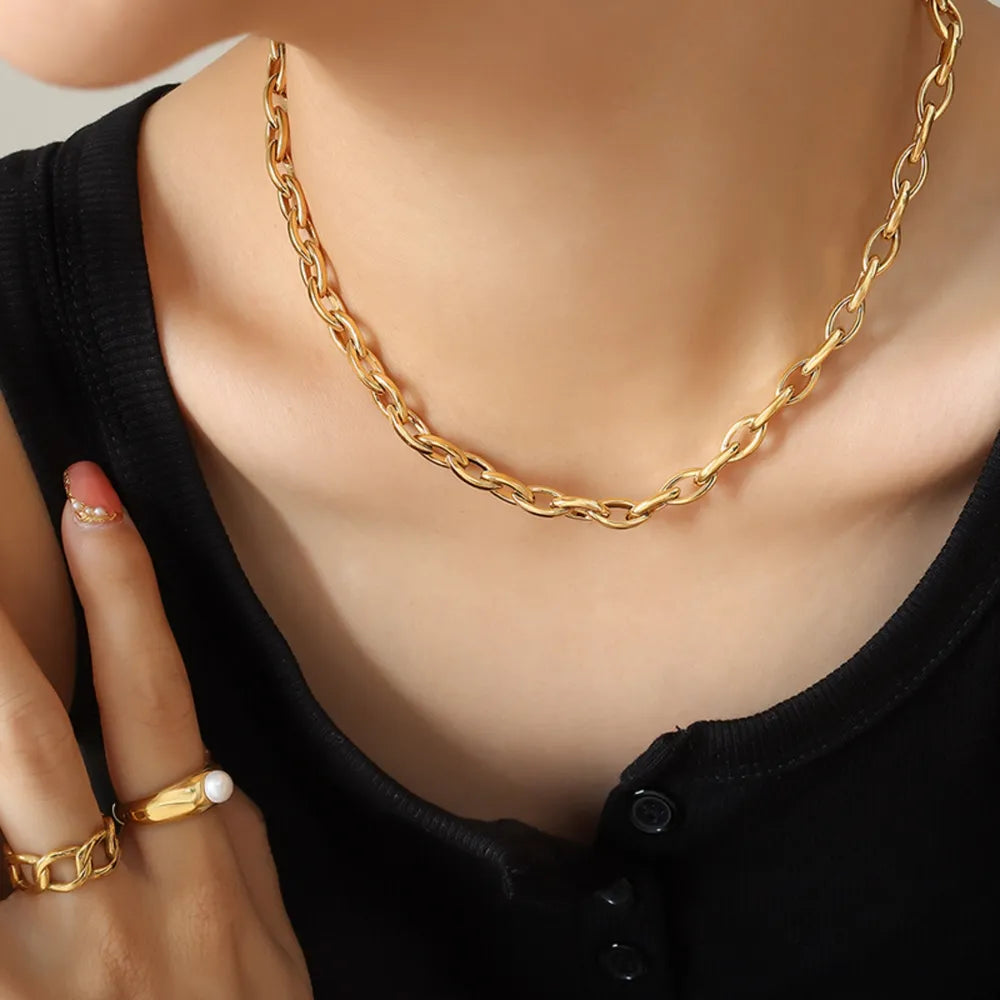 Titanium Steel Chain Necklace Gold One Size