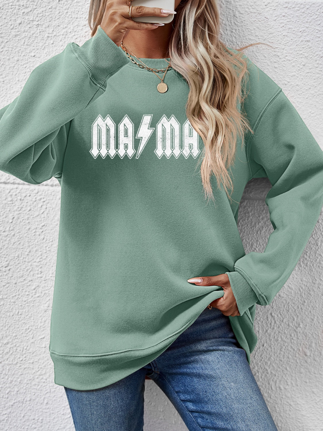 Letter Graphic Dropped Shoulder Sweatshirt Sage