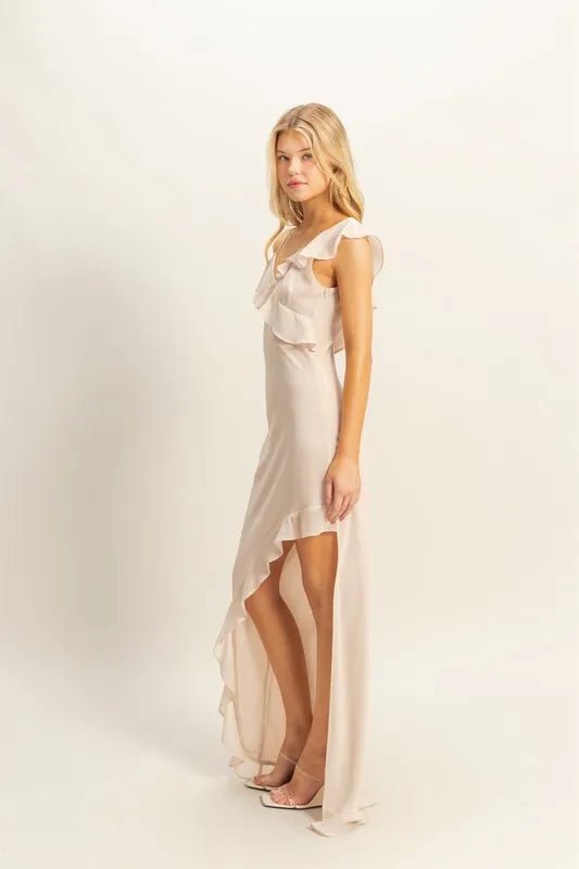 HYFVE Chiffon Ruffle Trim Midi Dress