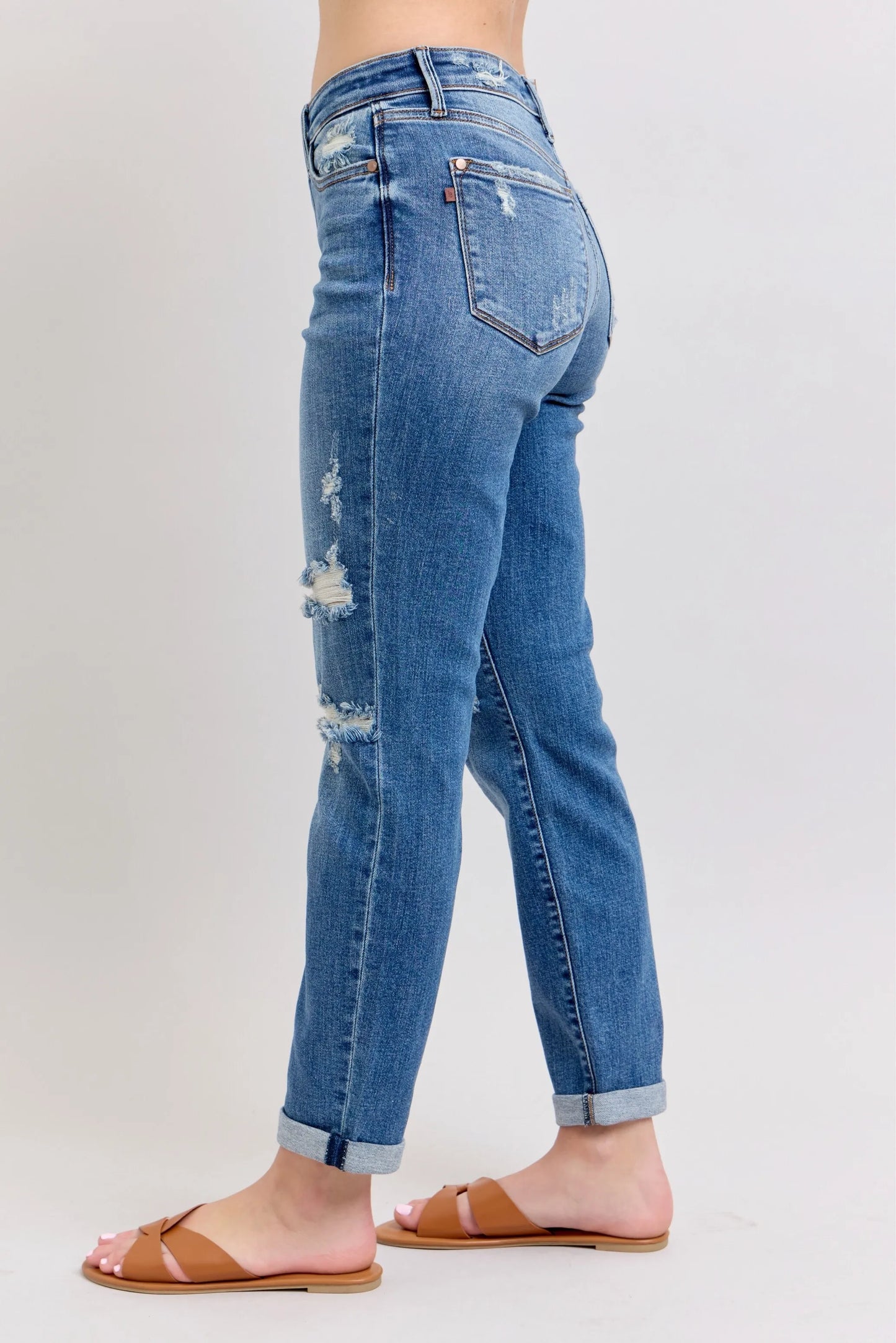 Judy Blue Full Size Mr Vintage Wash Boyfriend Fit W/ Destroy Jeans Plue Size