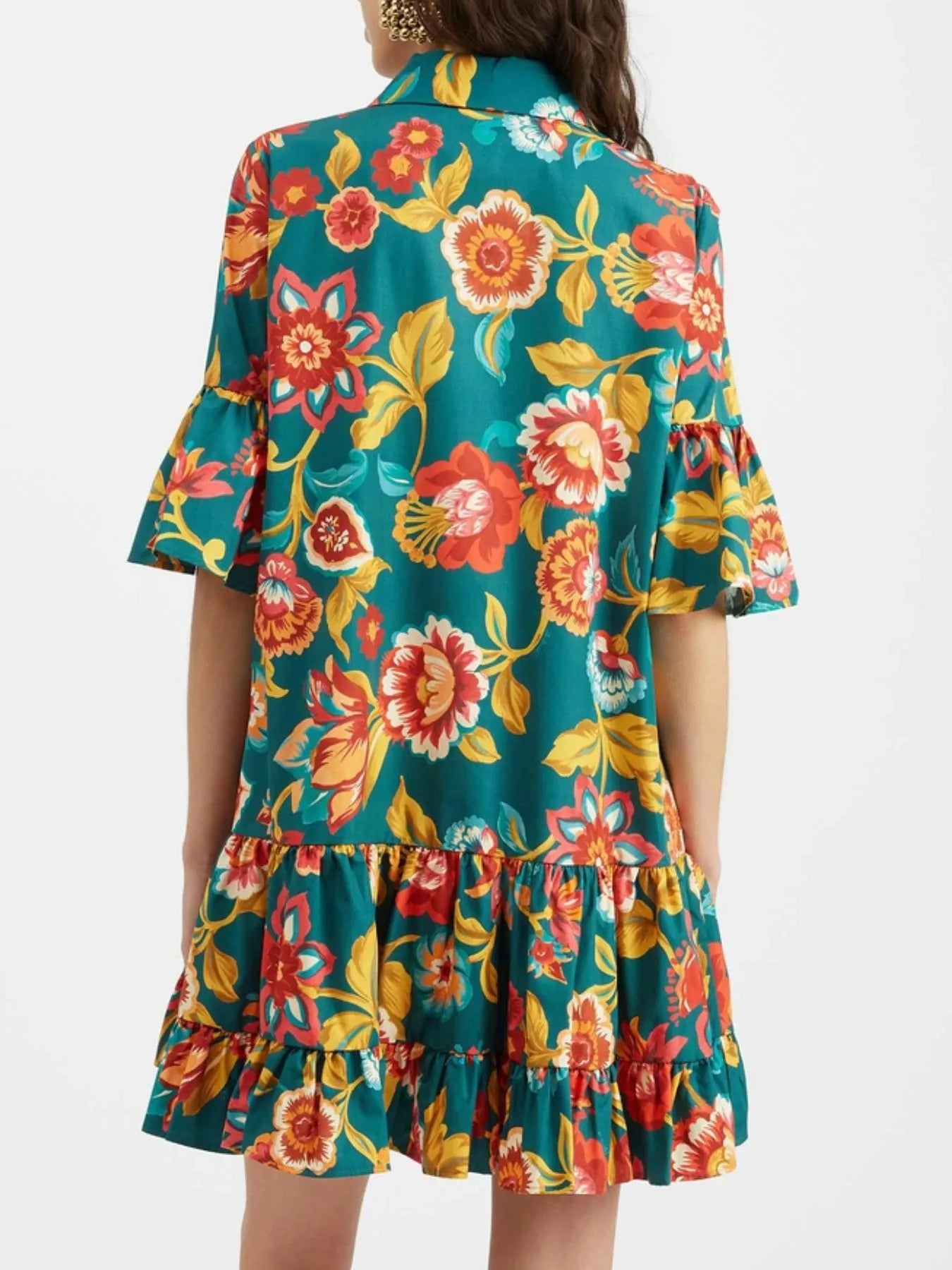 Floral Print Ruffle Sleeve Mini Dress
