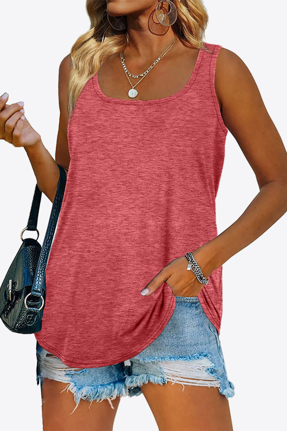 Curved Hem Square Neck Tank Burnt Coral