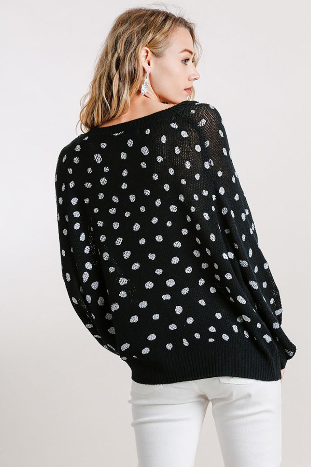 Umgee Full Size Dalmatian Hand Stamped Round Neck Sweater Plus Size