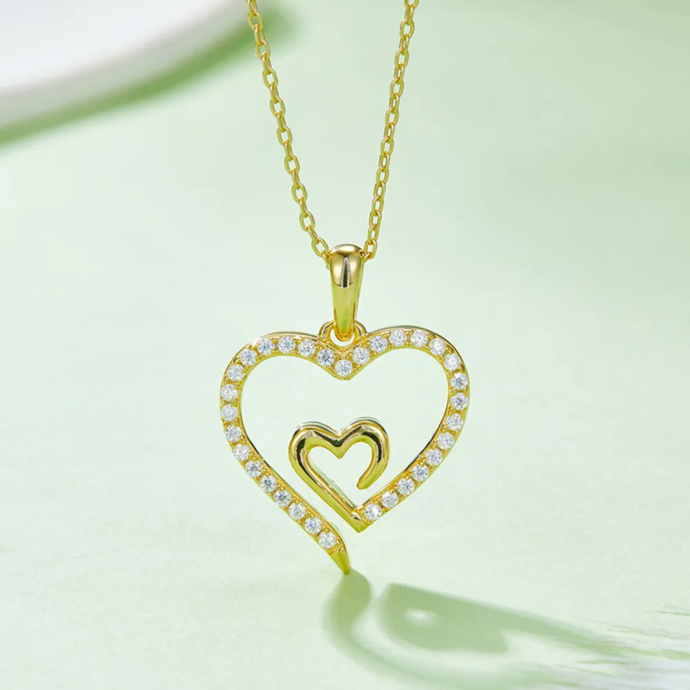 Moissanite 925 Sterling Silver Heart Pendant Necklace Gold One Size