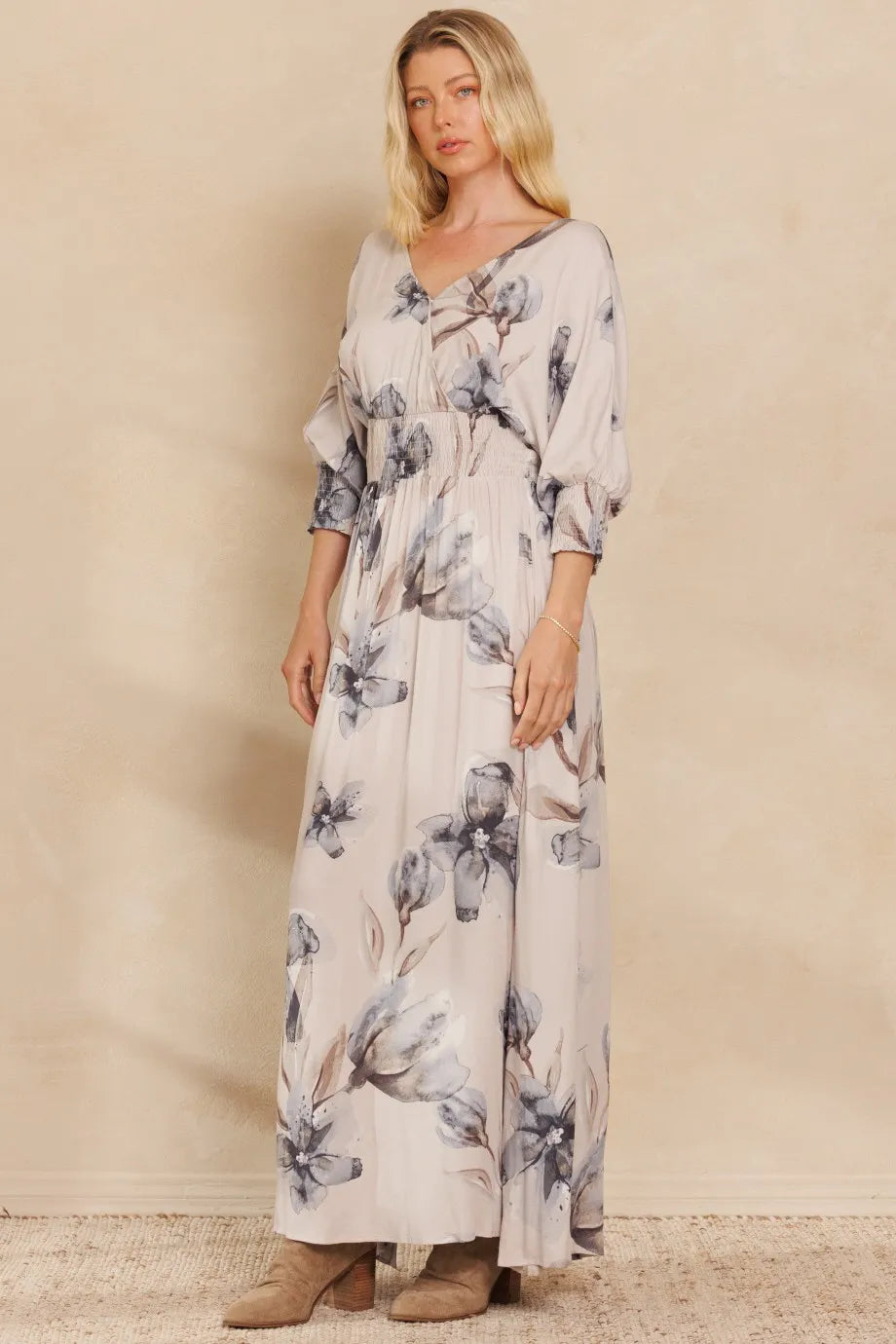 BiBi Floral Print Open Tie Back Maxi Dress