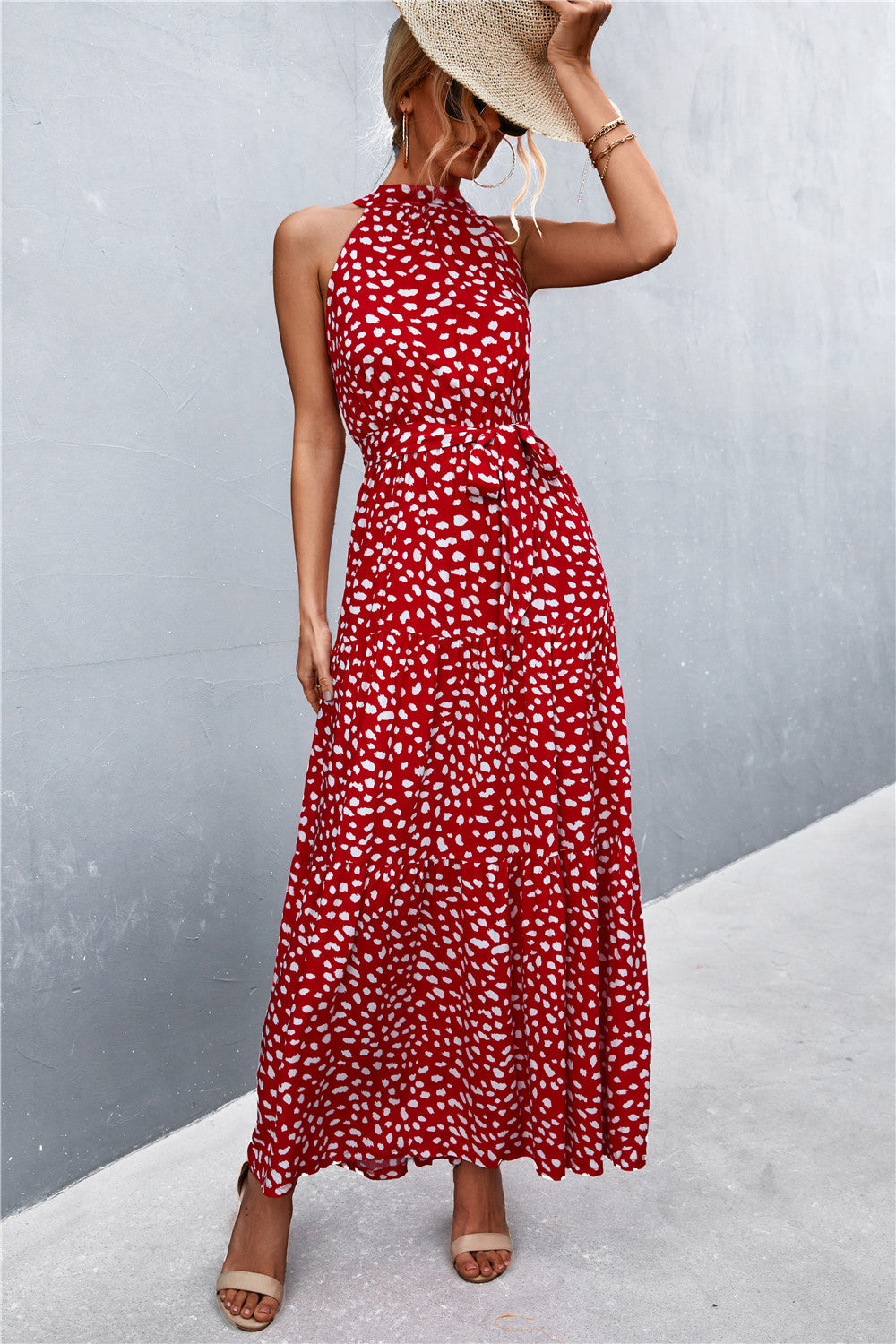 Printed Sleeveless Tie Waist Maxi Dress Scarlett