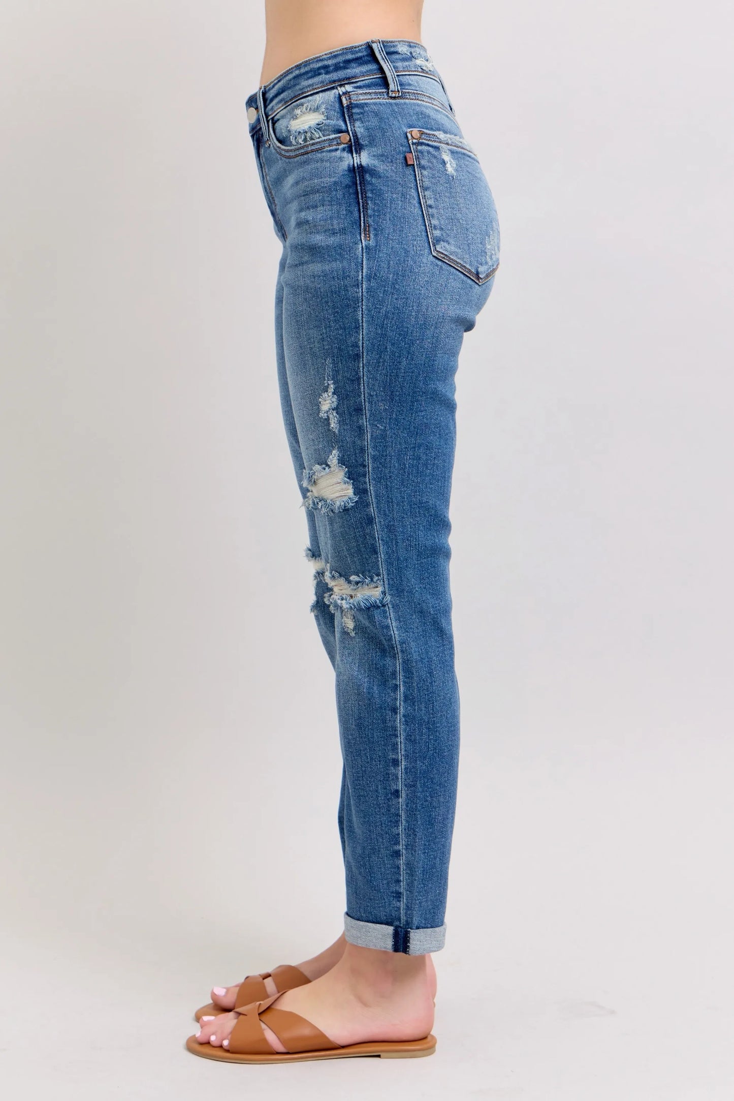 Judy Blue Full Size Mr Vintage Wash Boyfriend Fit W/ Destroy Jeans Plue Size
