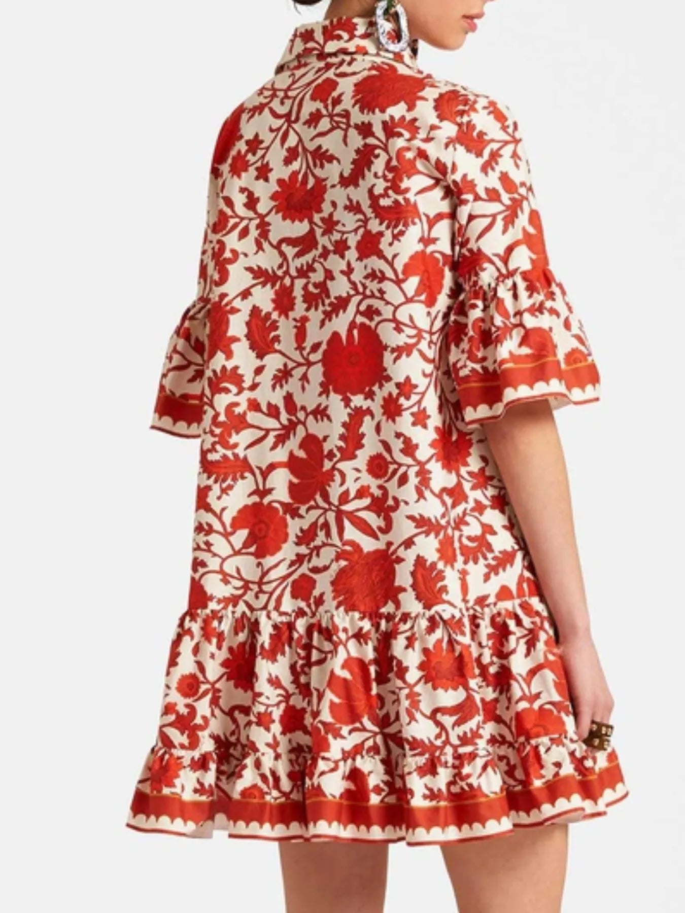 Floral Print Ruffle Sleeve Mini Dress
