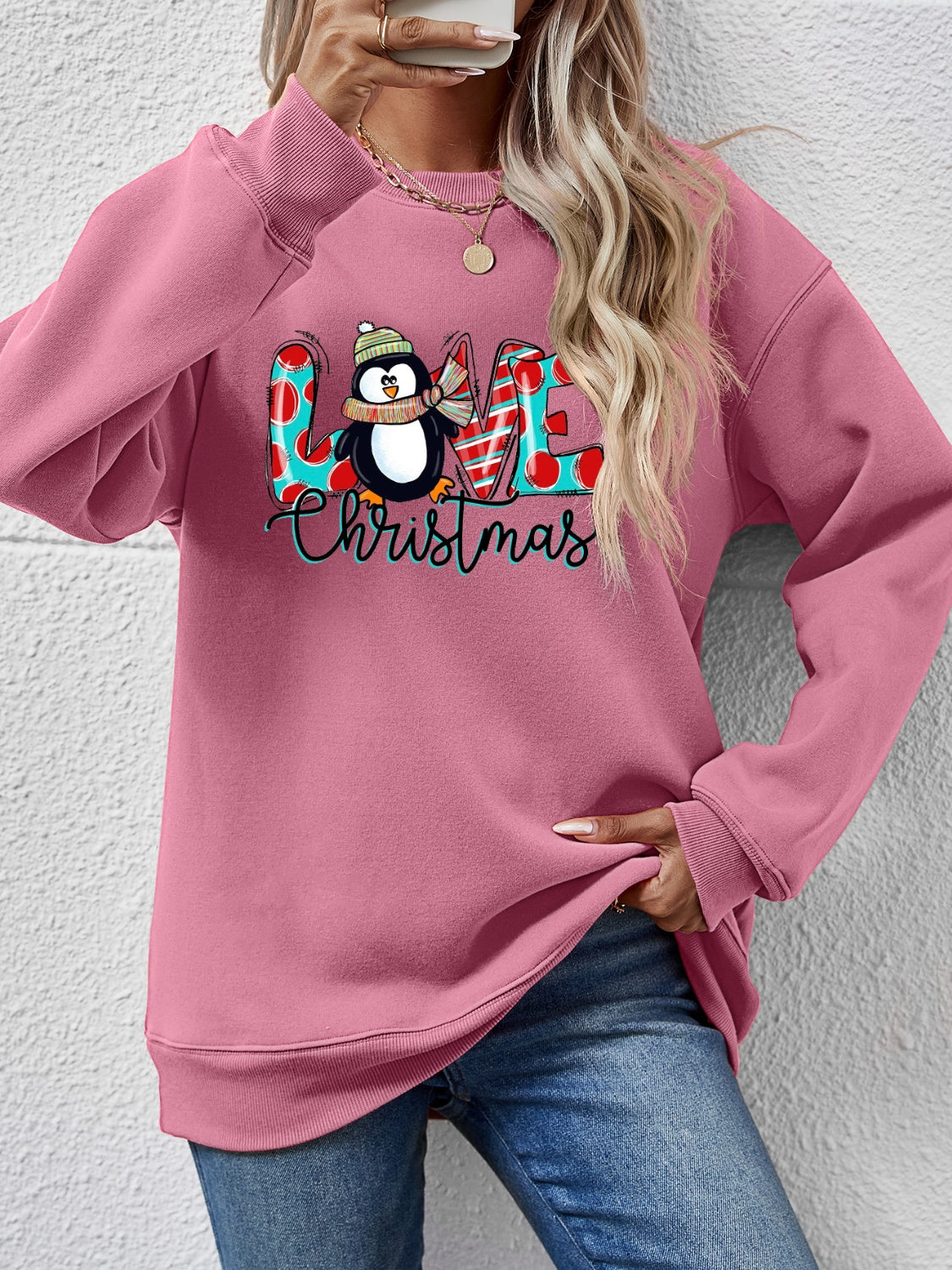 LIVE CHRISTMAS Drop Shoulder Round Neck Sweatshirt Moonlit Mauve