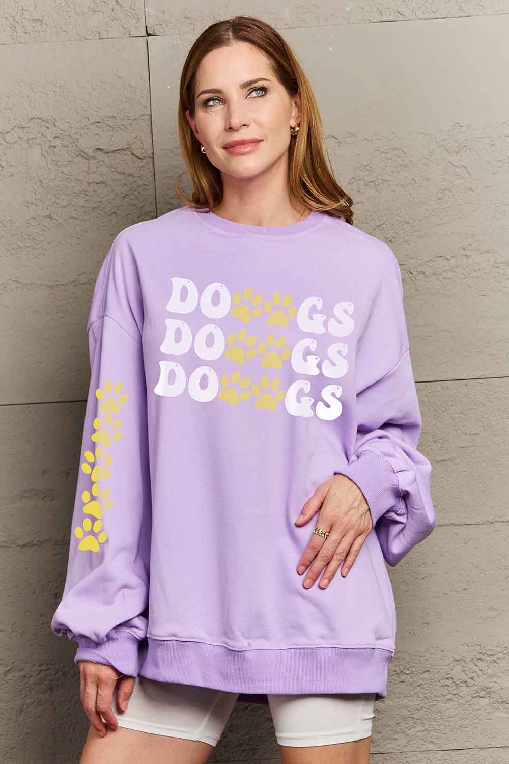 Simply Love Simply Love Full Size Round Neck Dropped Shoulder DOGS Graphic Sweatshirt Lavender