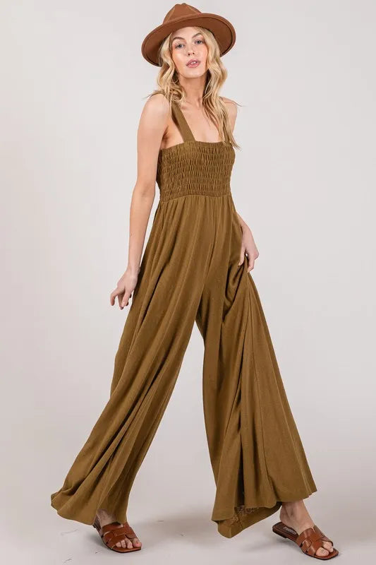SAGE+FIG Smocked Flowy Wide Leg Jumpsuit