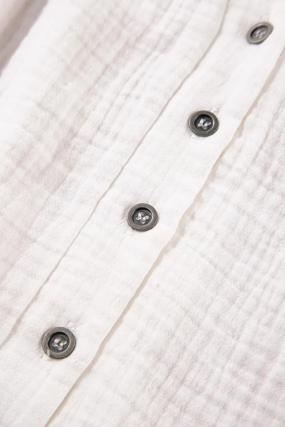 Textured Short Sleeve Buttons Frayed Blouse