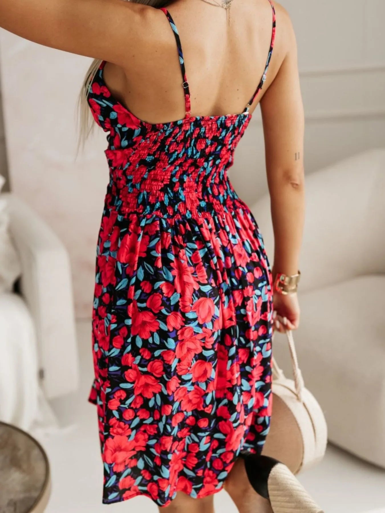 Tropical Print Spaghetti Strap Mini Dress