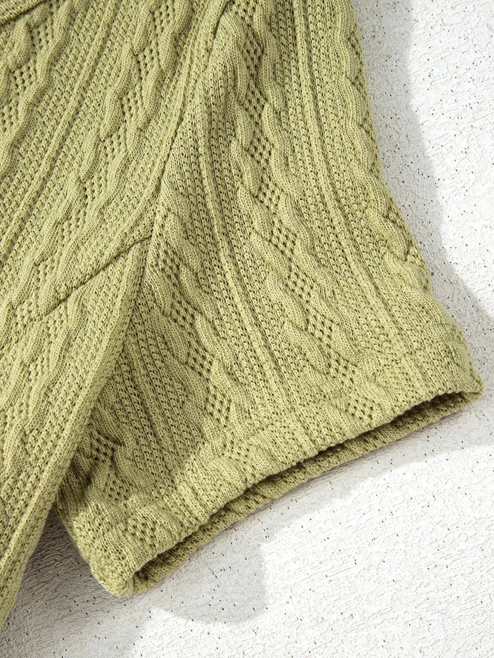 Textured Knit Slim Fit Notch V Neck Top