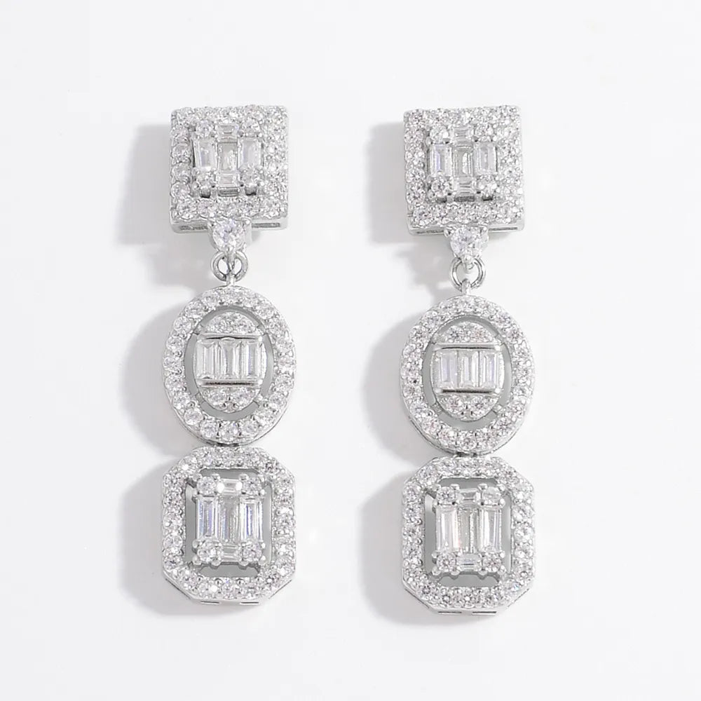 925 Sterling Silver Inlaid Zircon Earrings Silver One Size