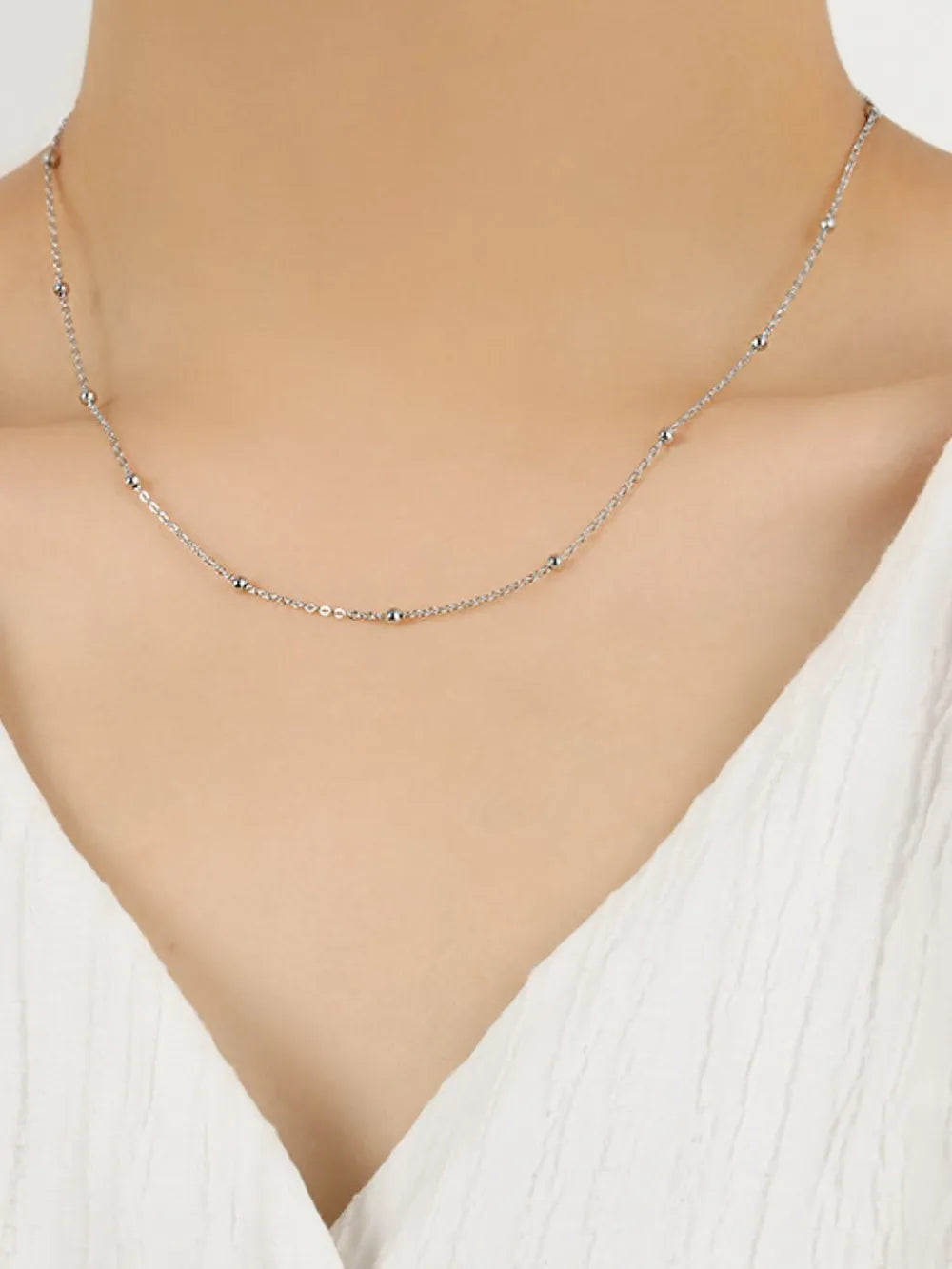 925 Sterling Silver Beaded Necklace Silver One Size