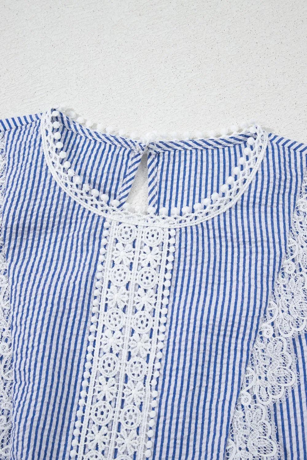 Stripe Lace Patchwork Crew Neck Sleeveless Top