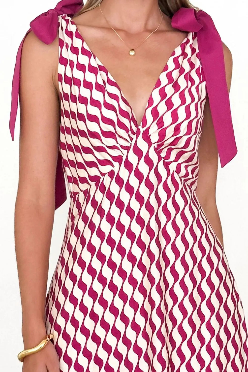 Printed V-Neck Tie Shoulder Midi Cami Dress