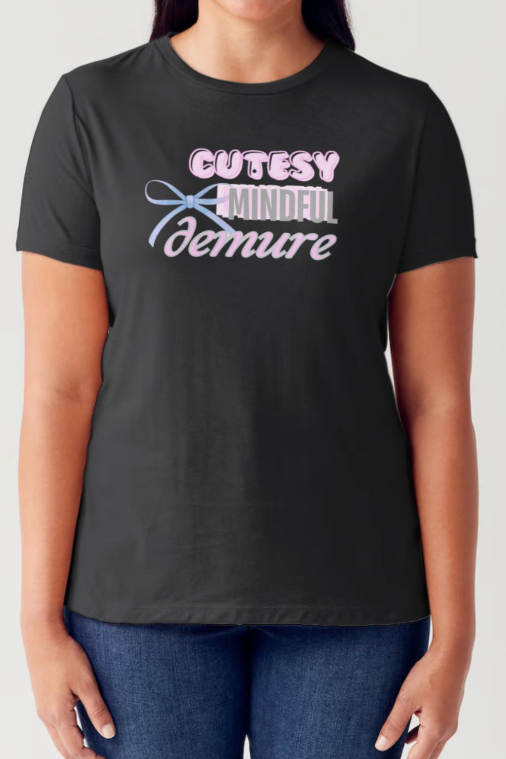 Simply Love Full Size CUTESY MINDFUL DEMURE Short Sleeve Tubular T-Shirt Black