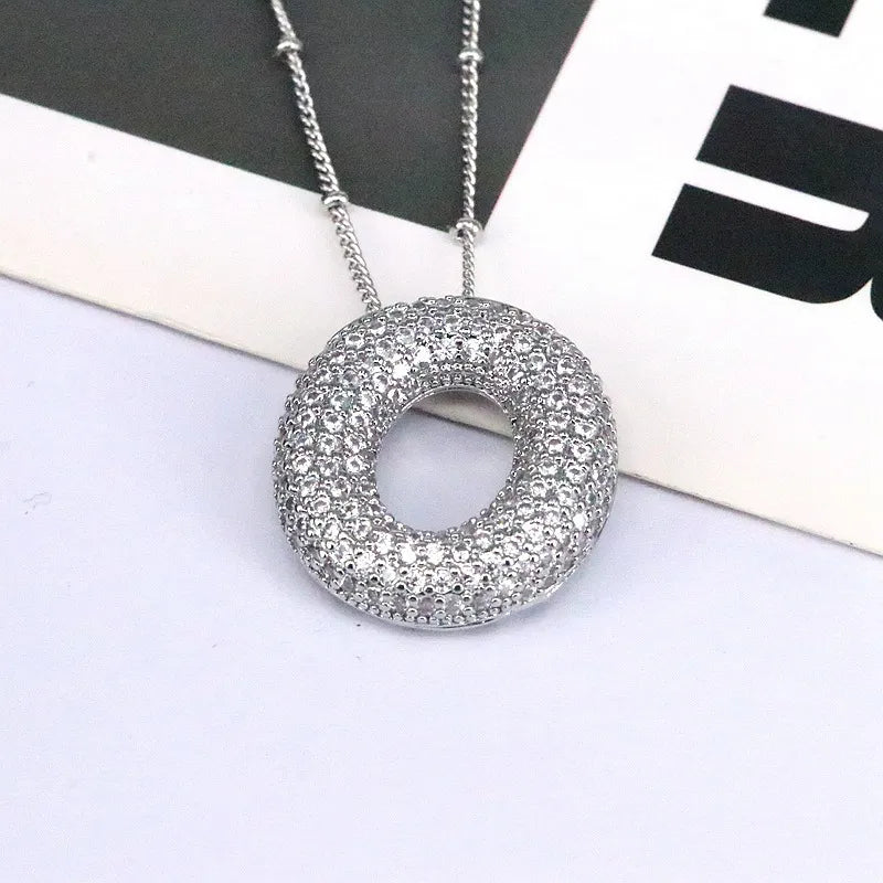 Copper Inlaid Zircon Letter Pendant Necklace Style O One Size