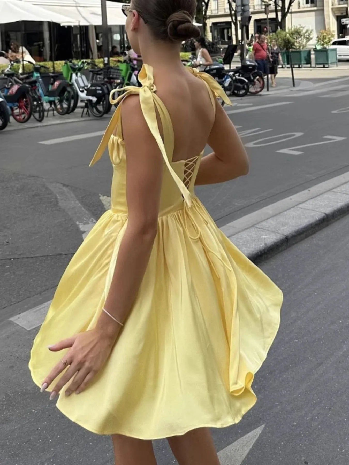 Tie-Shoulder Square Neck Mini Dress