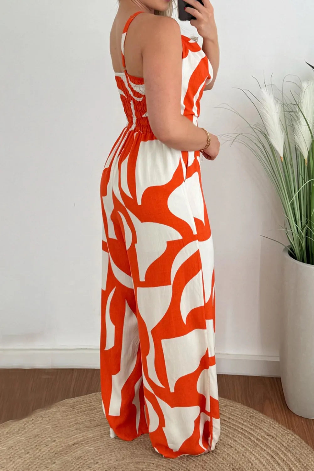 Two-Tone Spaghetti Strap Wide Leg Jumpsuit