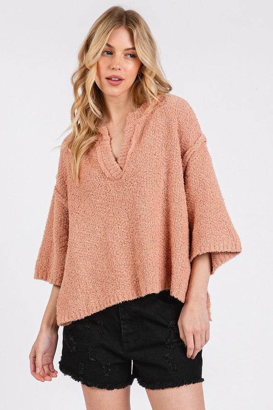 Mittoshop Side Slit Notched Drop Shoulder Sweater