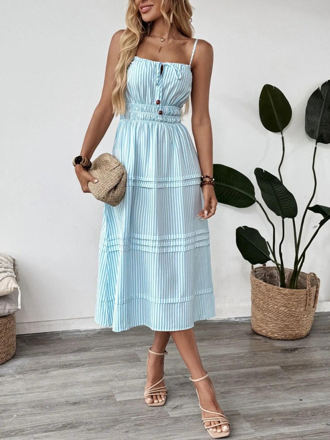 Striped Spaghetti Strap Midi Dress
