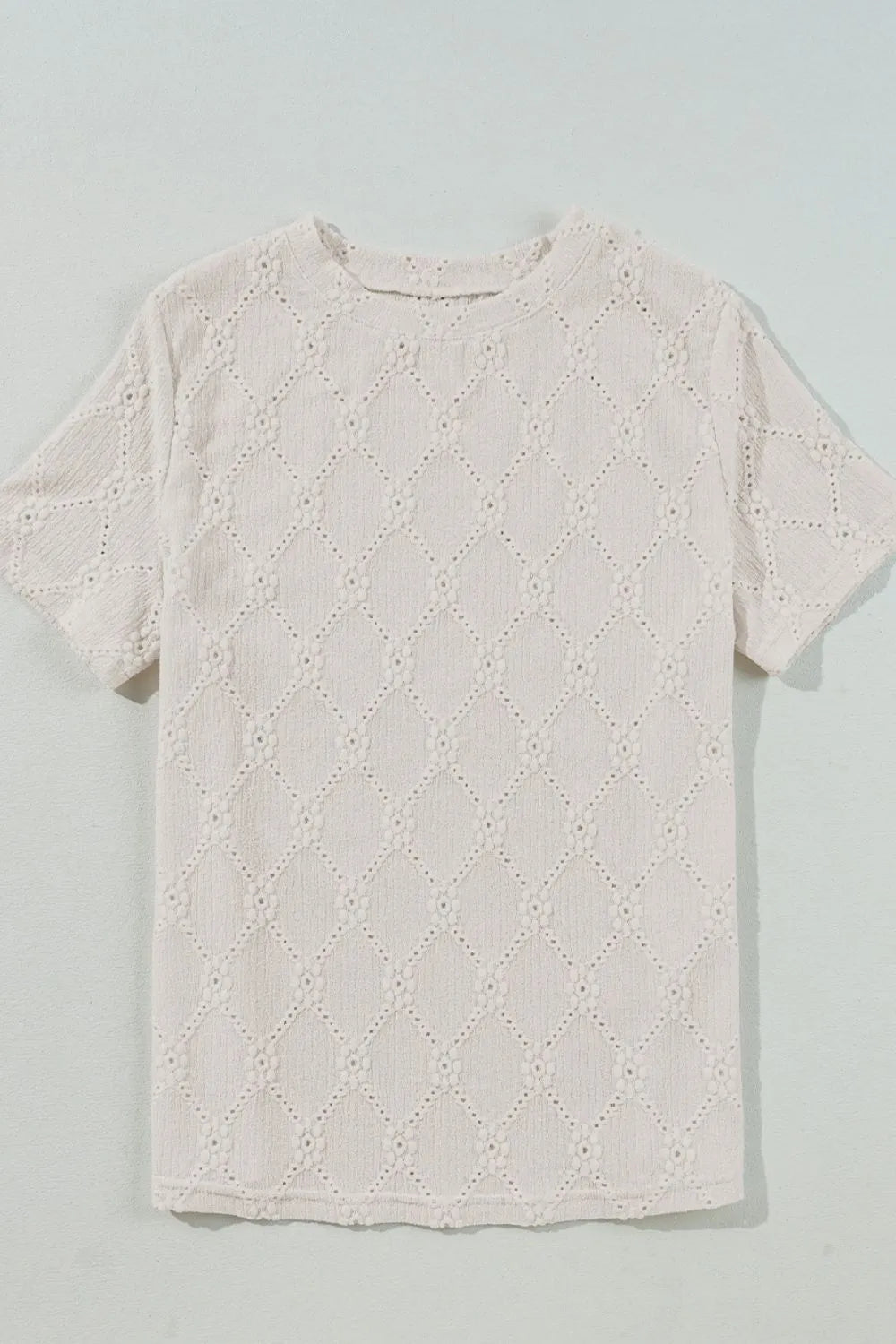 Eyelet Round Neck Short Sleeve Blouse