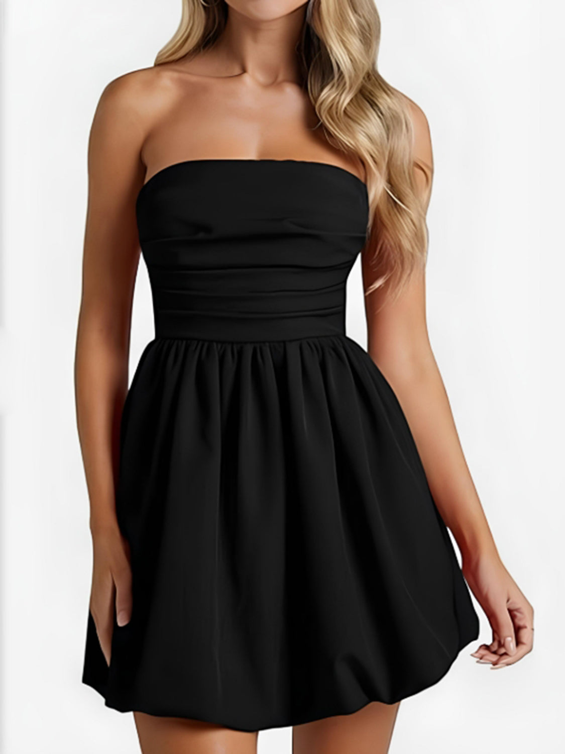Ruched Tube Mini Dress Black