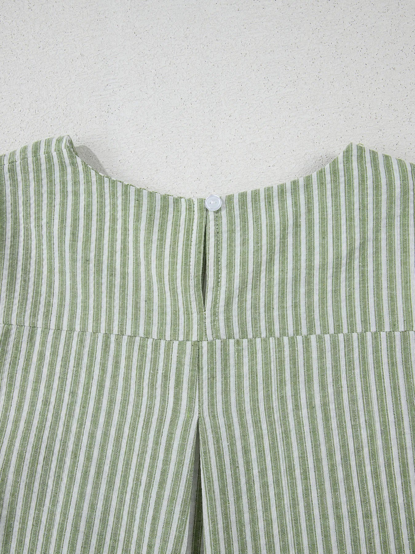 Stripe Textured Round Neck Short Puff Sleeve Blouse