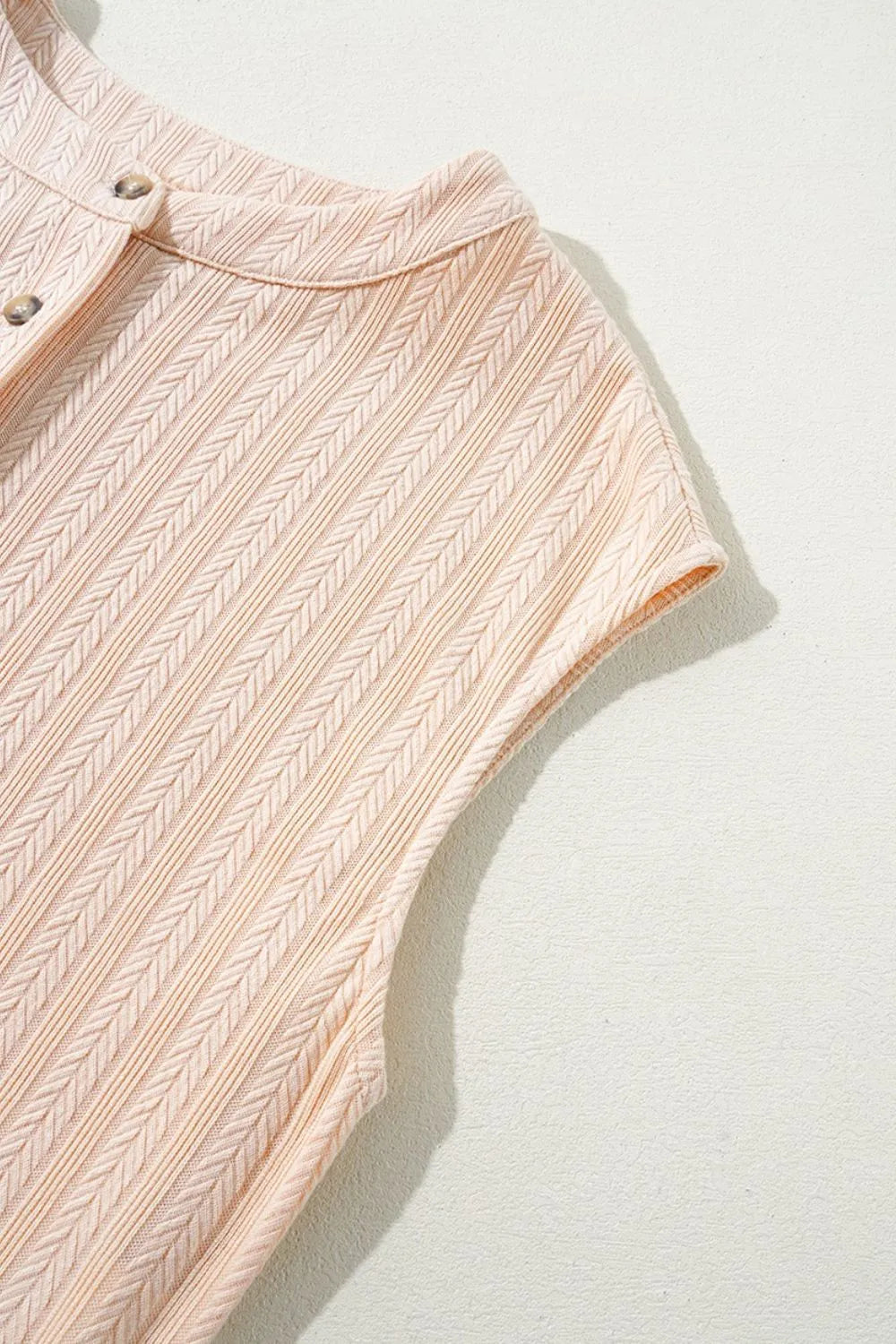 Textured Button Front Wide Leg Cap Sleeve Jumpsuit