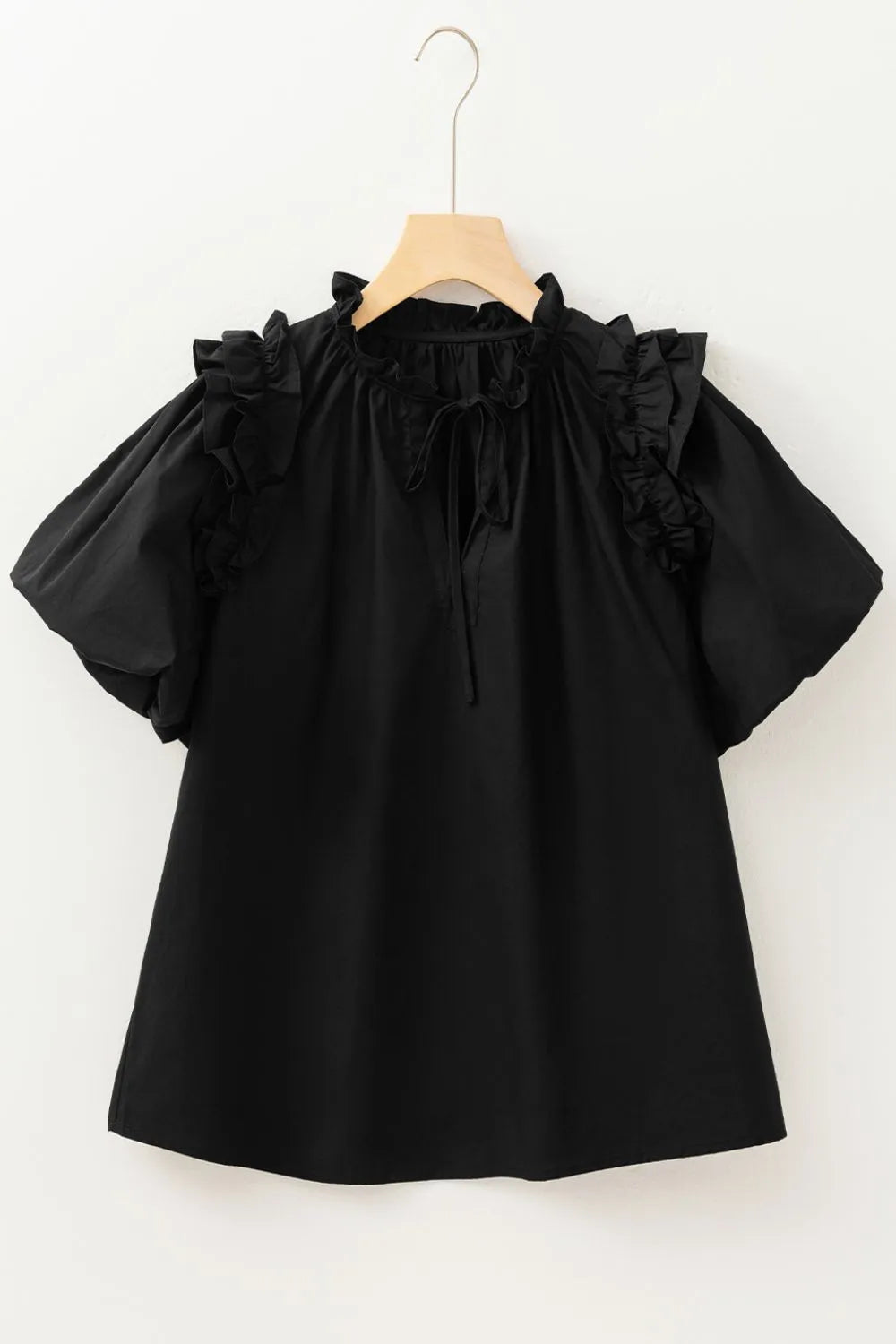 Ruffled Puff Short Sleeve Loose Blouse
