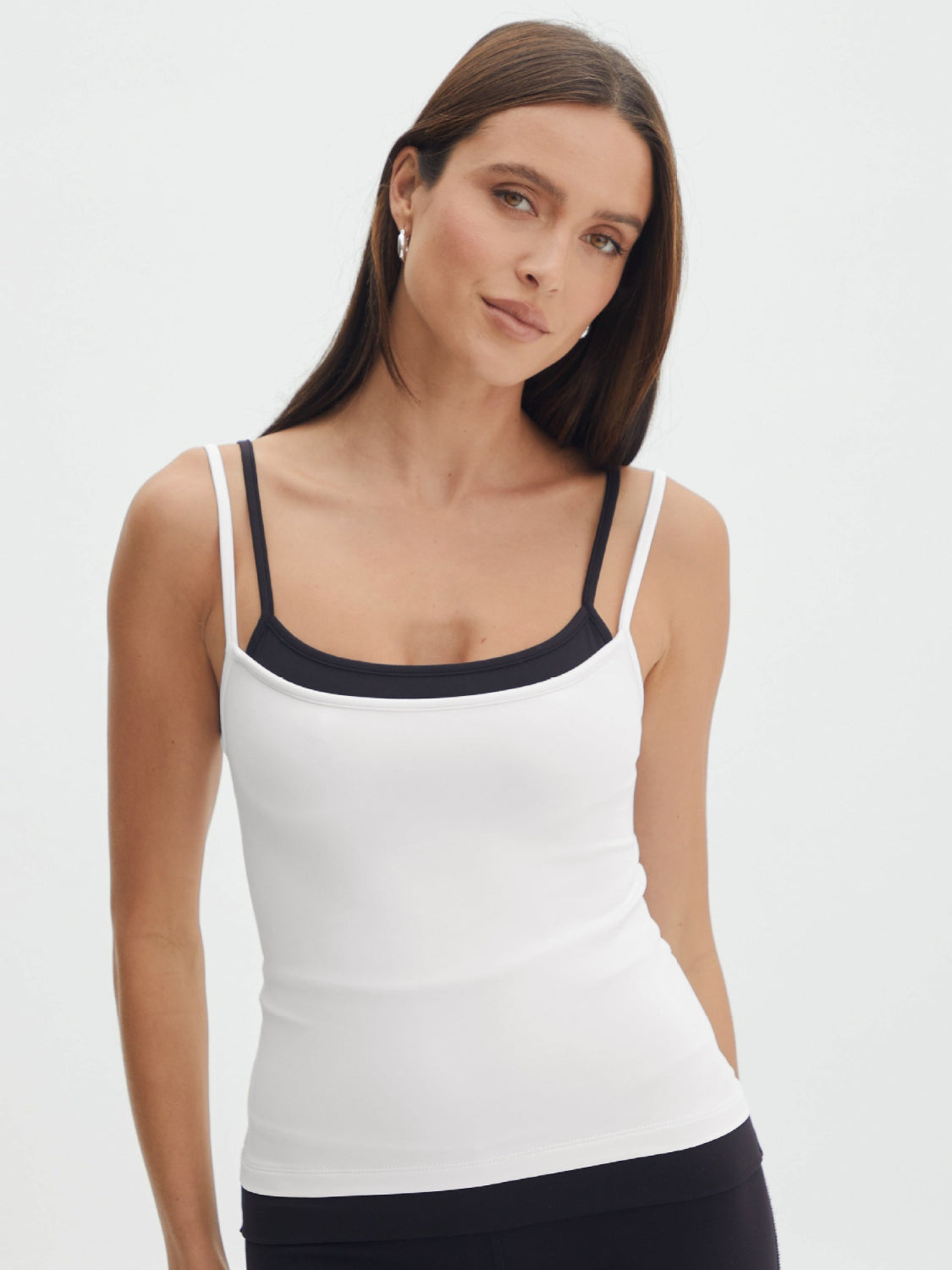 Faux Layered Square Neck Cropped Cami White