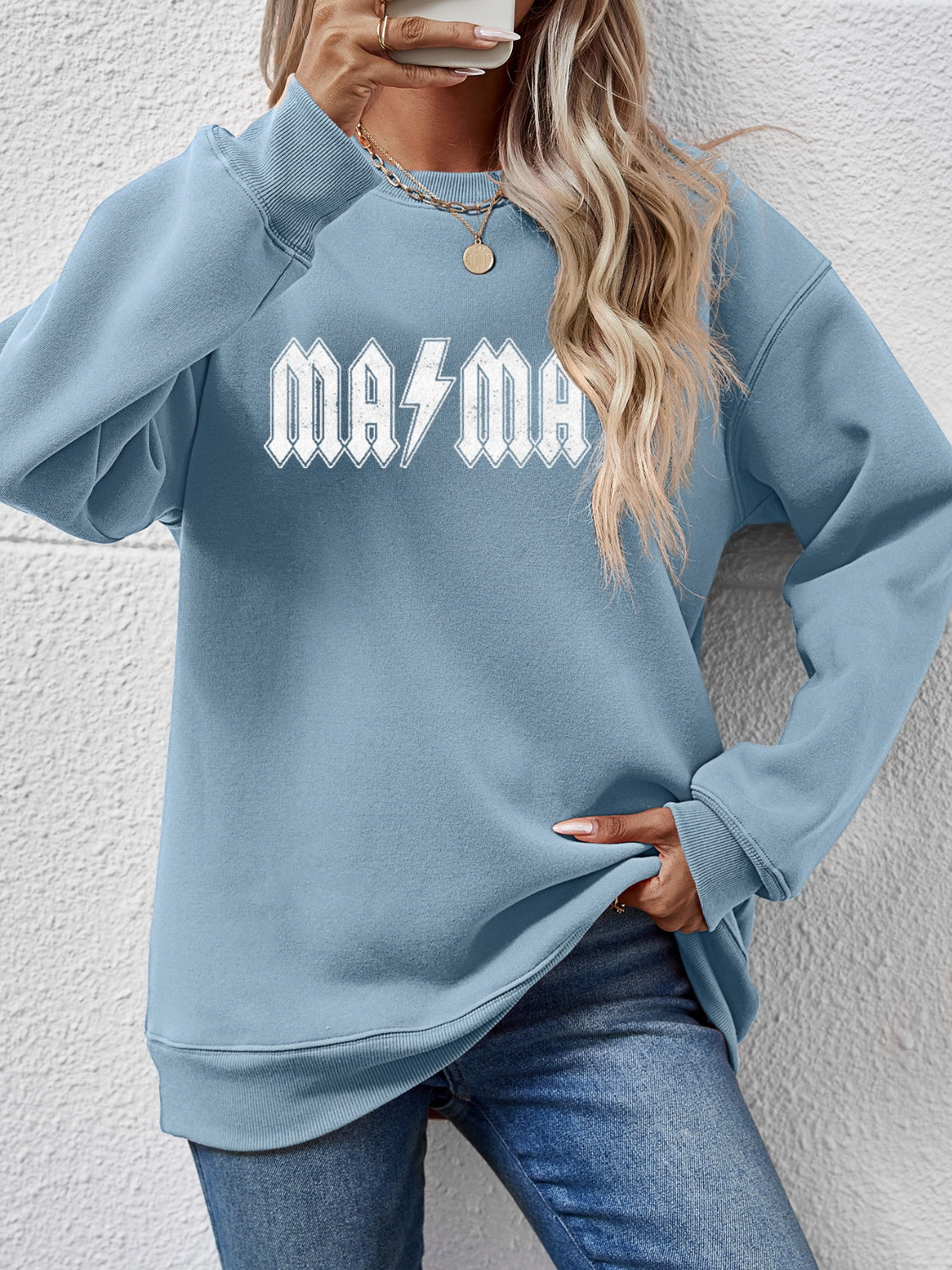 Letter Graphic Dropped Shoulder Sweatshirt Misty Blue