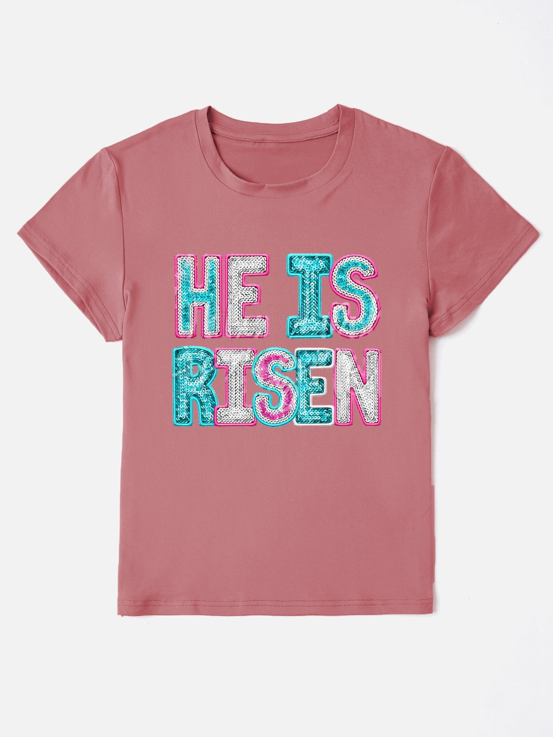 HE IS RISEN Sequin Round Neck T-Shirt Dusty Pink