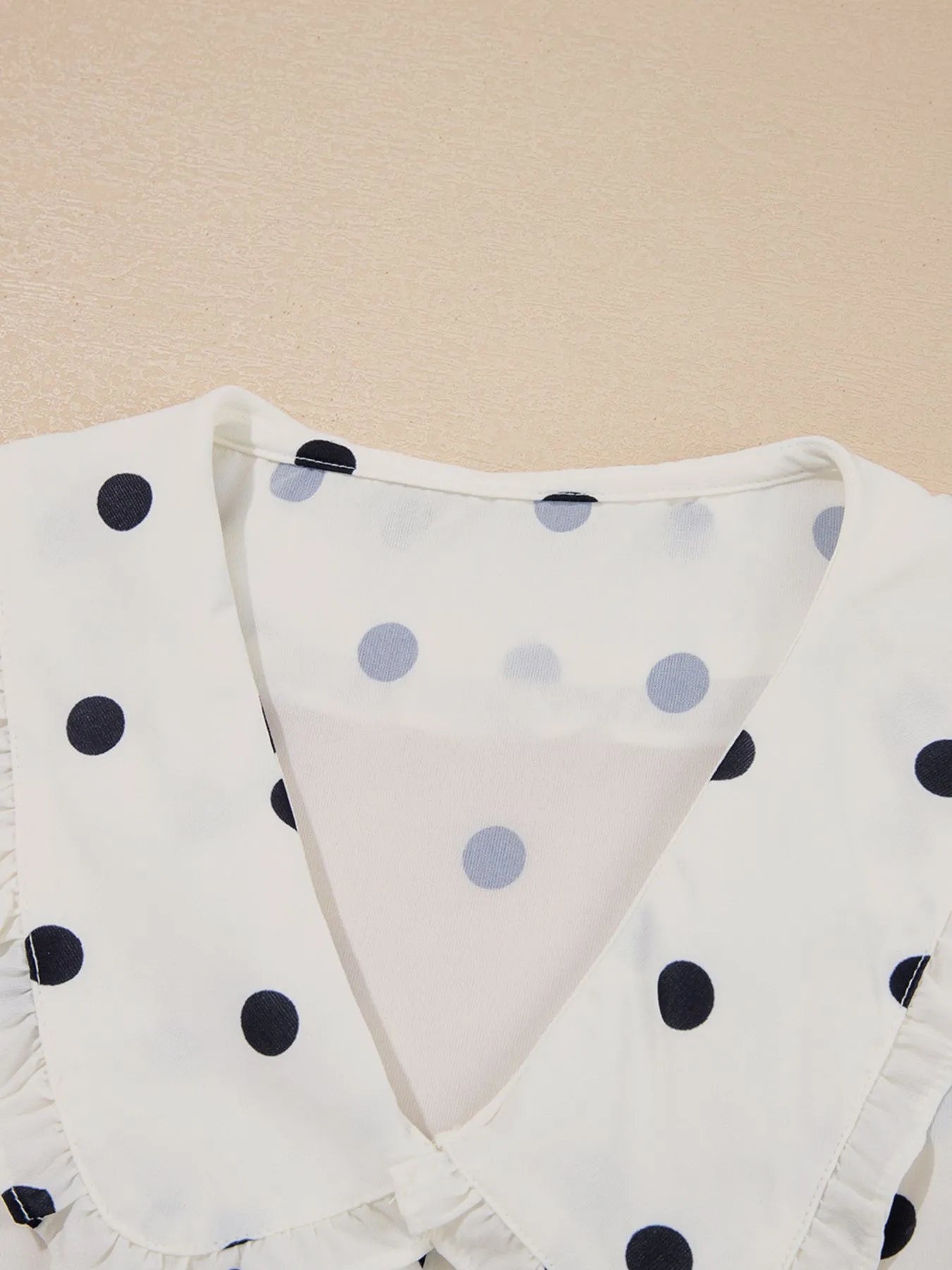 Polka Dot Collared Puff Sleeve Peplum Top