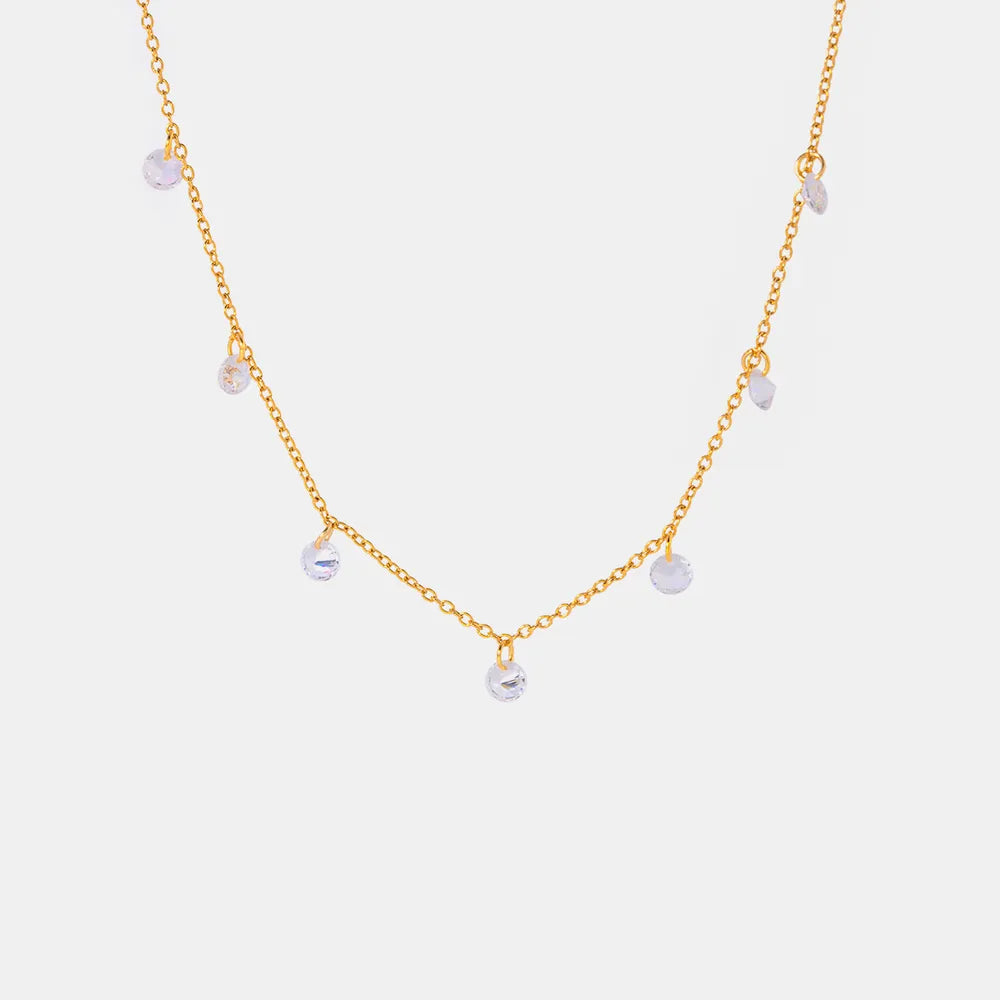 Stainless Steel Rhinestone Pendant Necklace Gold One Size