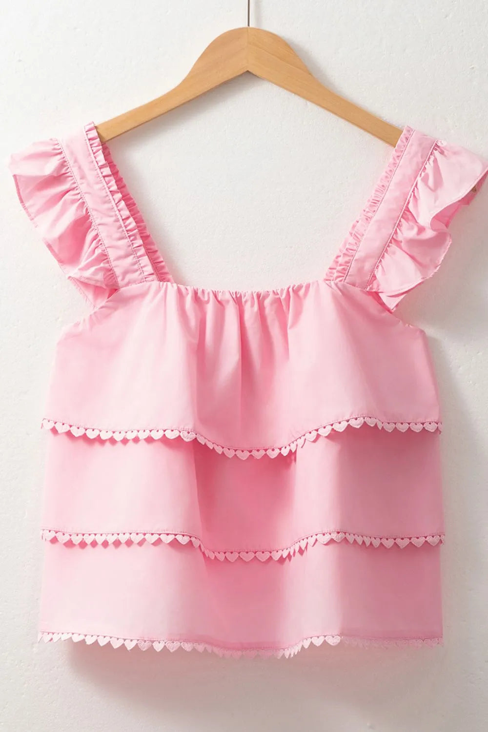 Tiered Heart Trim Square Neck Top