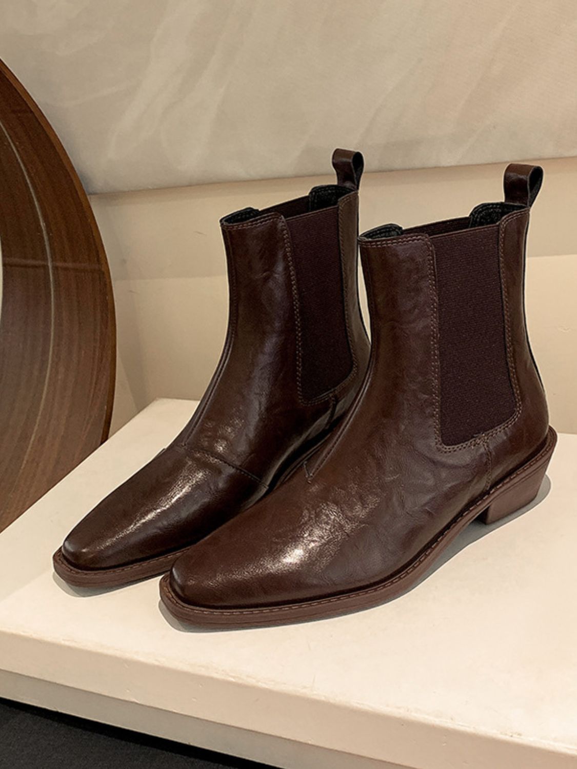 Square Toe Platform Boots Brown