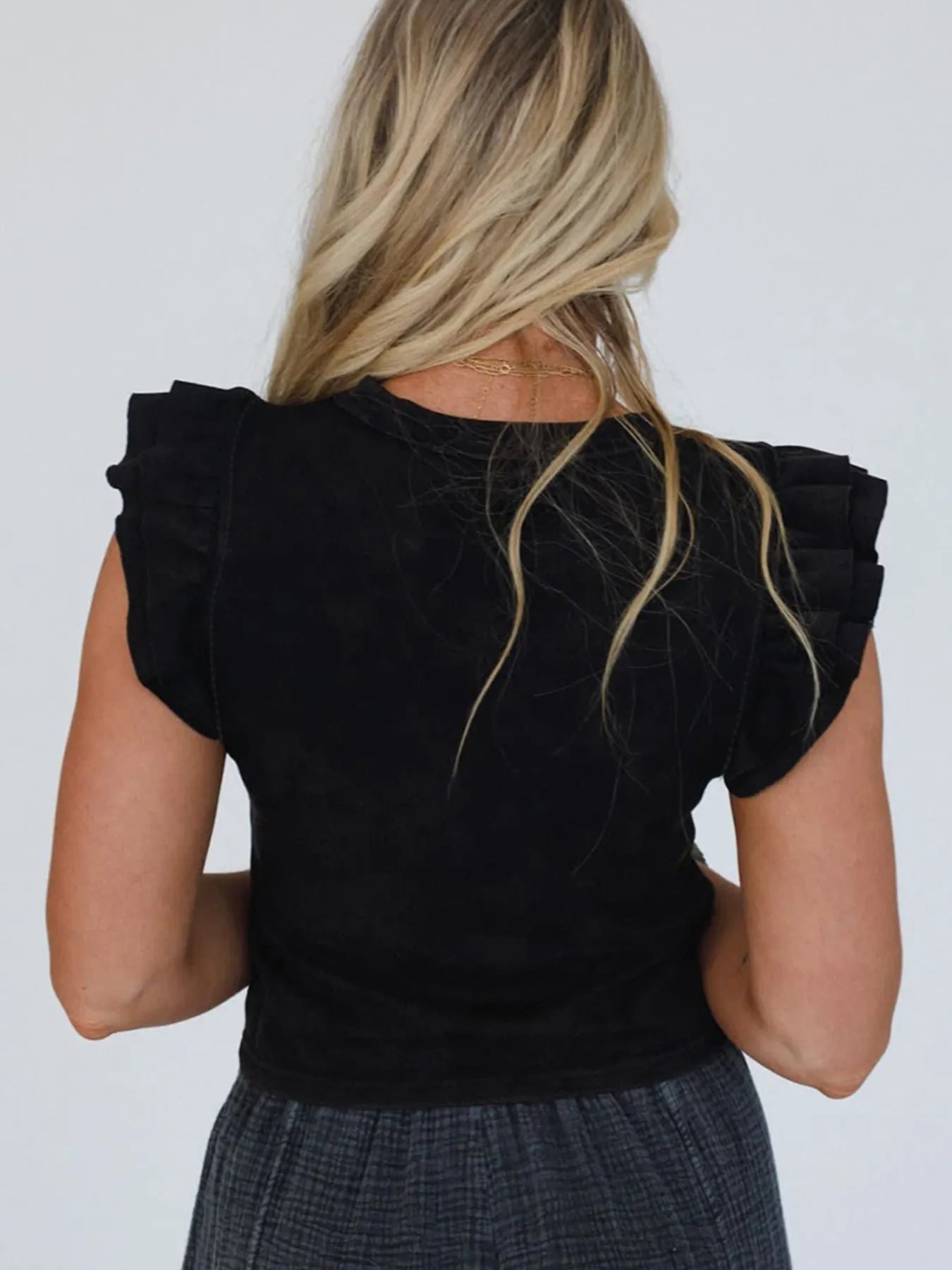 Ruffled Crew Neck Slim Fit Top