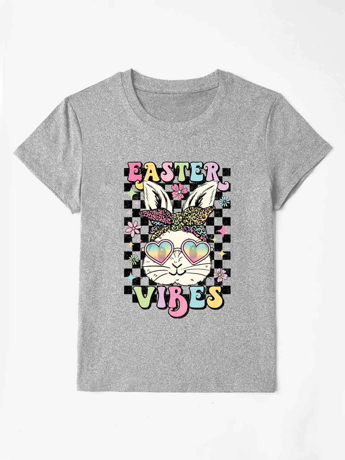 EASTER VIBES Round Neck Short Sleeve T-Shirt Gray
