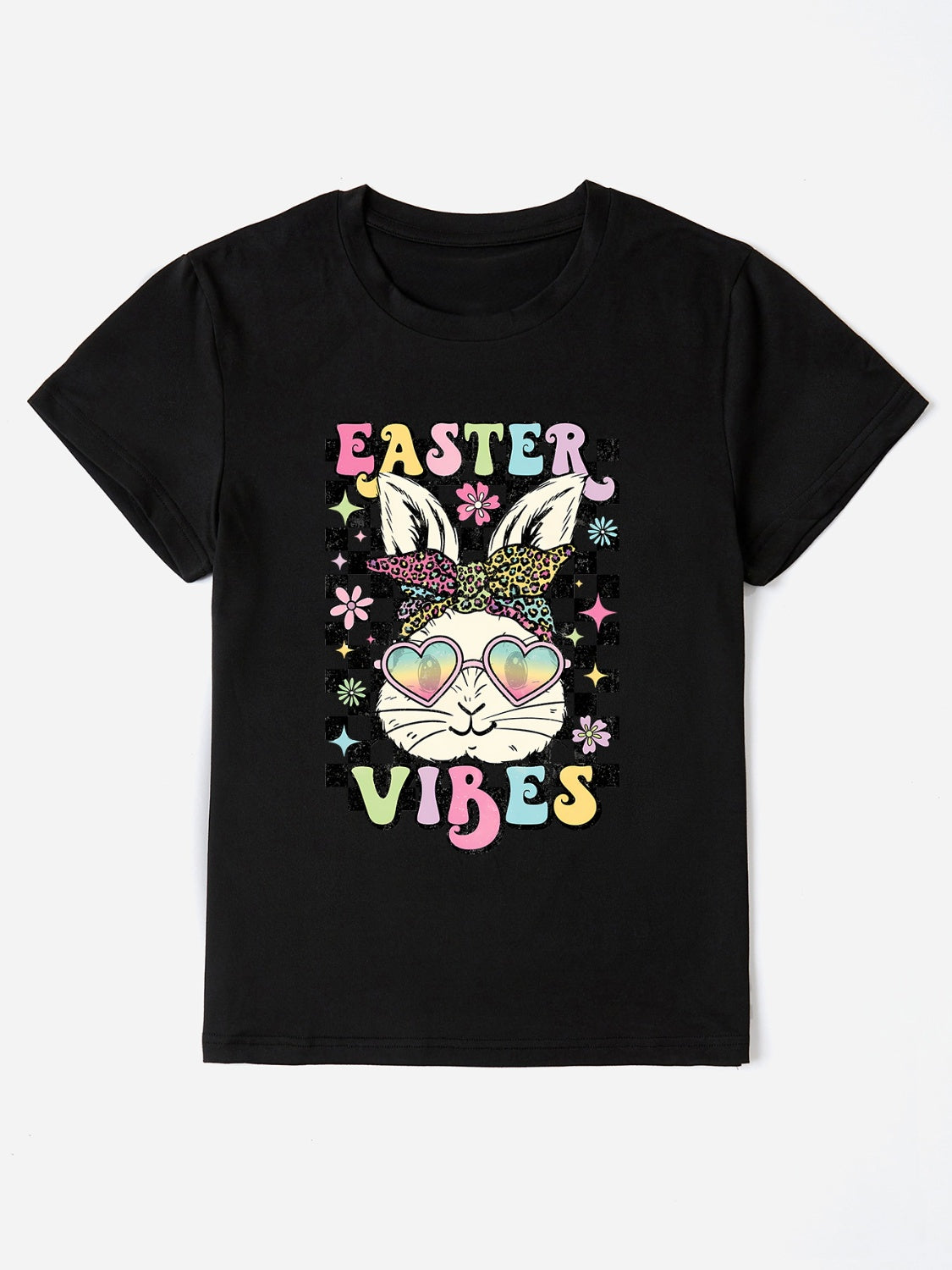 EASTER VIBES Round Neck Short Sleeve T-Shirt Black