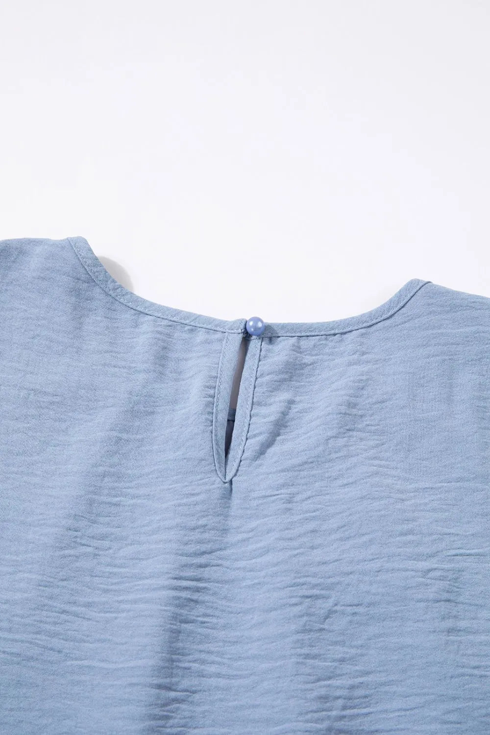 Solid Color Flounce Sleeve Pleated Round Neck Blouse