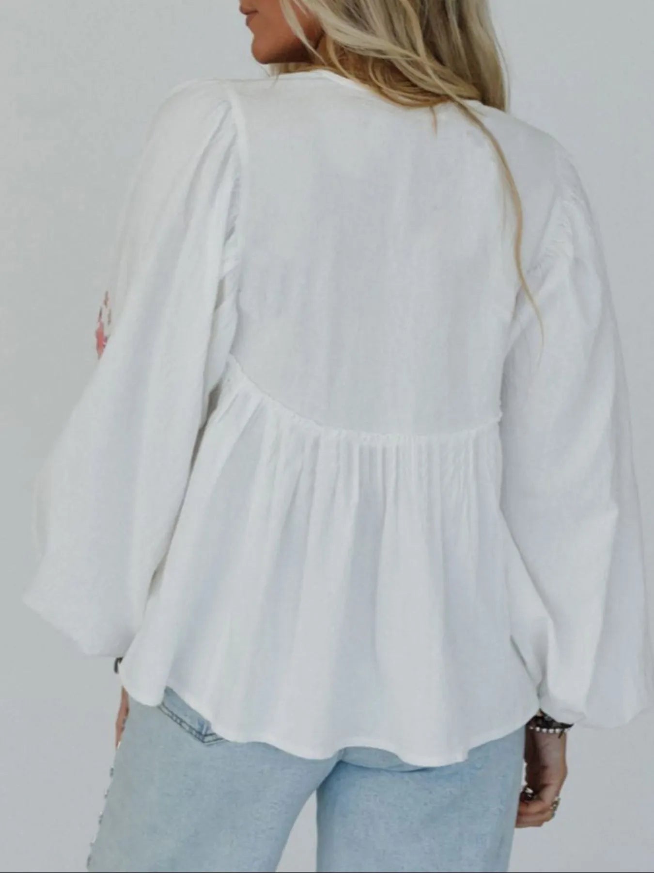 Flower V Neck Babydoll Blouse