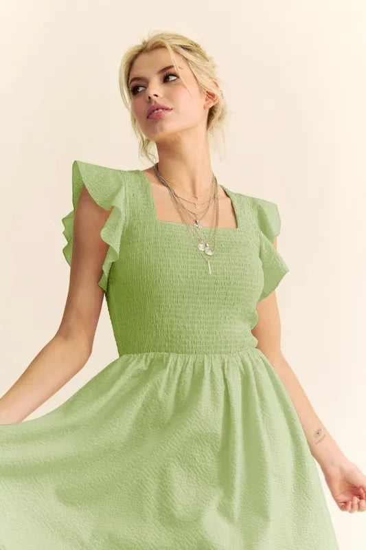 Davi & Dani Ruffled Cap Sleeve Smocked Mini Dress